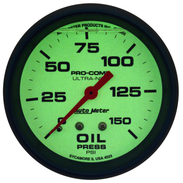 AUTOMETER Oil Pressure Gauge 2 5/8", 150PSI, Liquid Filled Mech, Glow In  Dark, Ultra-Nite - Image 2