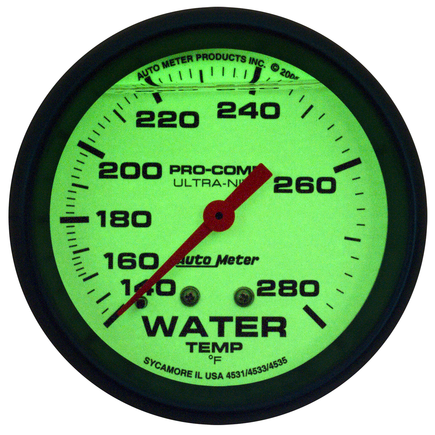 AUTOMETER Gauge, Wtemp, 2 5/8", 140-280°f, Liq Filld Mech, 4ft, Glow In Dark, Ultra-Nite - Image 2