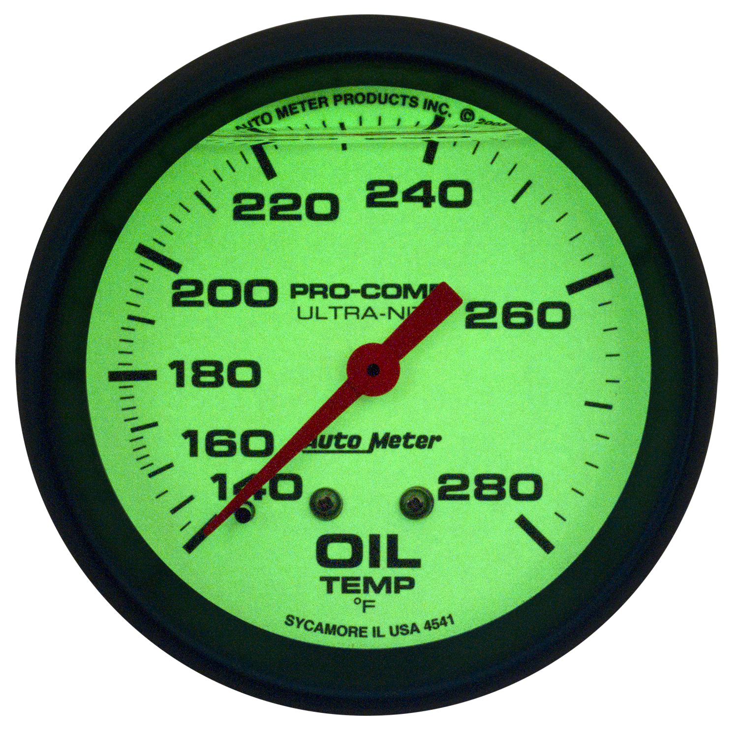 AUTOMETER Oil Temperature Gauge 2 5/8", 140-280°f, Liquid Filled Mech, Glow In Dark, Ultra-Nite - Image 2
