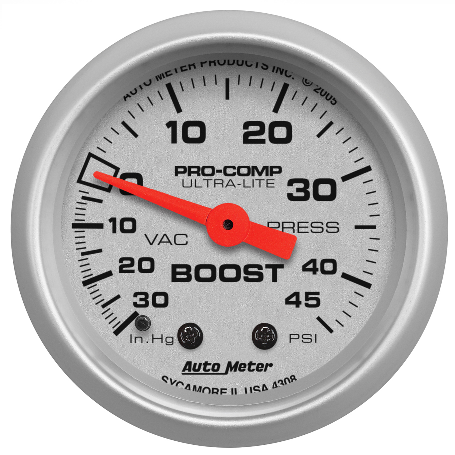 AUTOMETER 2 1/16" 30 I n h g, 45 P S I, Mechanical Vacuum and Boost Gauge, Ultra-Lite