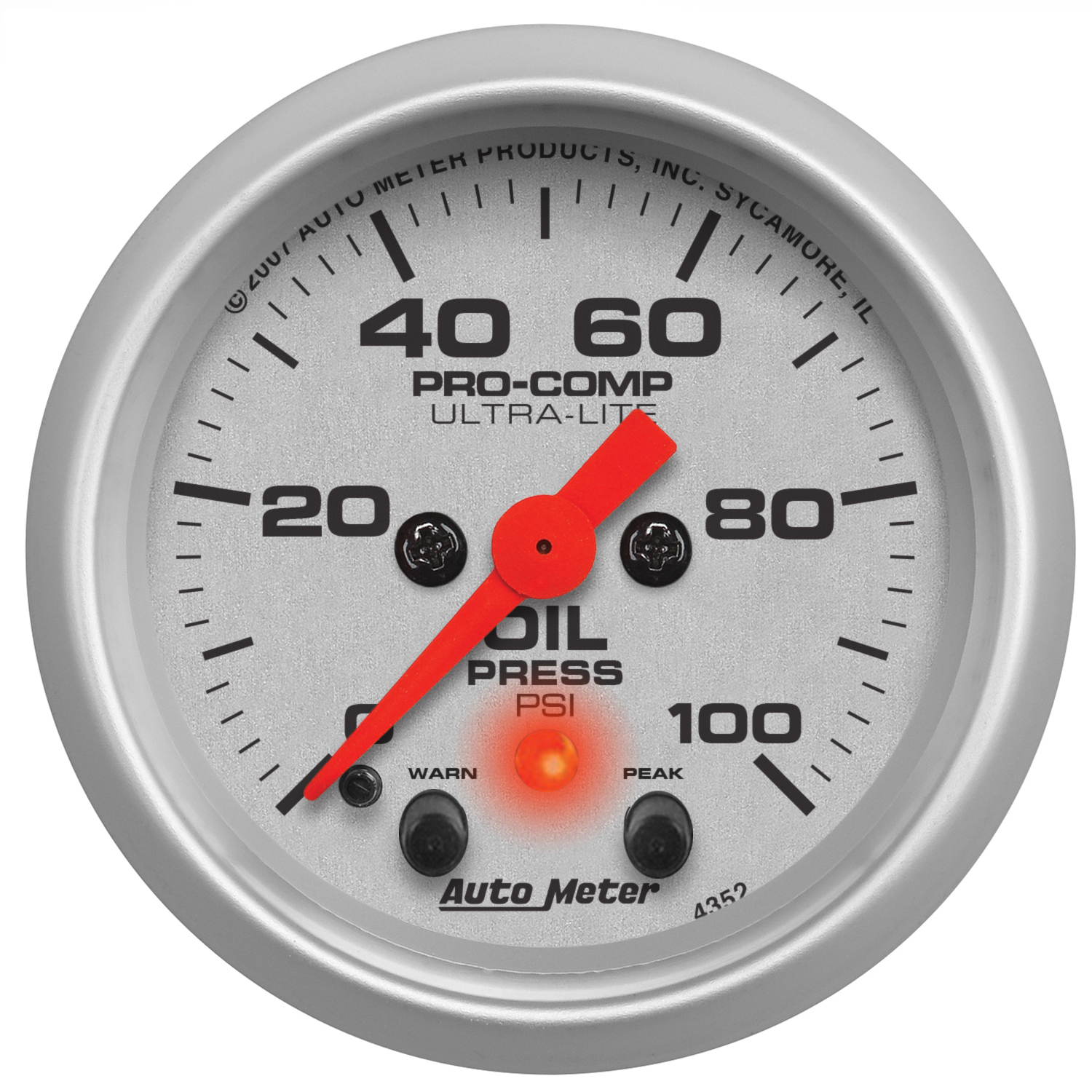 AUTOMETER Oil Pressure Gauge 2 1/16", 100PSI, Digital Stepper Motor W/Pk & Wrn, Ultra-Lite