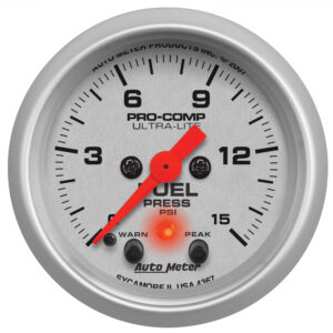 AUTOMETER Fuel Pressure Gauge 2 1/16", 15PSI, Stepper Motor W/Peak & Warn, Ultra-Lite