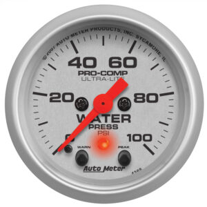 AUTOMETER Water Pressure Gauge 2 1/16", 100PSI, Stepper Motor W/Peak & Warn, Ultra-Lite