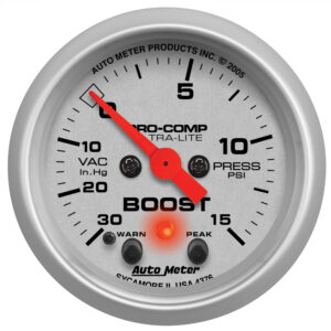 AUTOMETER Vacuum/Boost Gauge 2 1/16", 30Inhg-15PSI, Stepper Motor W/Peak & Warn, Ultra-Lite
