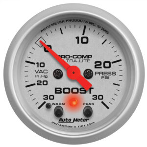 AUTOMETER Vacuum/Boost Gauge 2 1/16", 30Inhg-30PSI, Stepper Motor W/Peak & Warn, Ultra-Lite