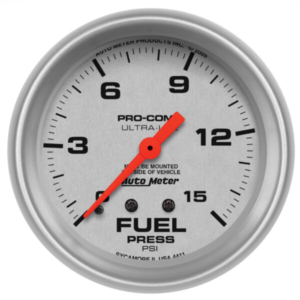 AUTOMETER Fuel Pressure Gauge 2 5/8", 15PSI, Mechanical, Ultra-Lite