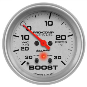 AUTOMETER Vacuum/Boost Gauge 2 5/8", 30Inhg-30PSI, Stepper Motor W/Peak & Warn, Ultra-Lite