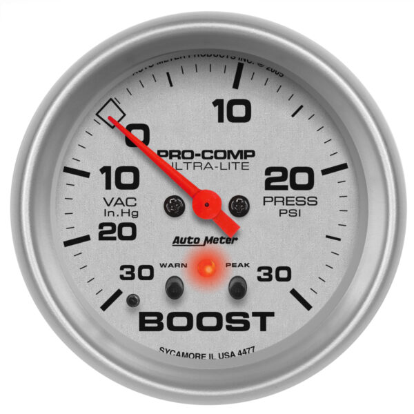 AUTOMETER Vacuum/Boost Gauge 2 5/8", 30Inhg-30PSI, Stepper Motor W/Peak & Warn, Ultra-Lite
