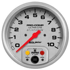 AutoMeter 4494 Ultra-Lite 5 inch in-dash electric tachometer featuring silver dial face