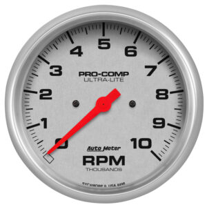 AutoMeter 4498 Ultra-Lite 5 inch in-dash electric tachometer gauge featuring a silver face