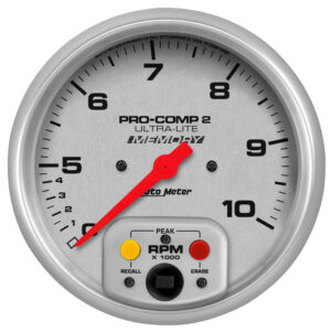 AutoMeter 4499 Ultra-Lite 5-inch in-dash electric tachometer featuring silver face
