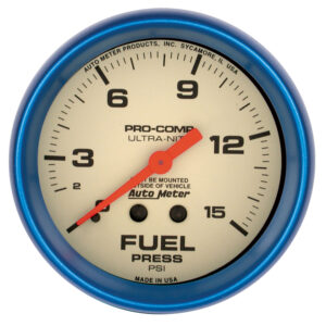 AUTOMETER Fuel Pressure Gauge 2 5/8", 15PSI, Mech., Glow In The Dark, Ultra-Nite
