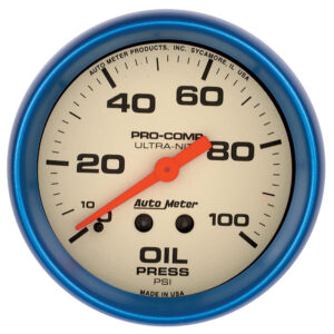 AUTOMETER Oil Pressure Gauge 2 5/8", 100PSI, Mech., Glow In The Dark, Ultra-Nite