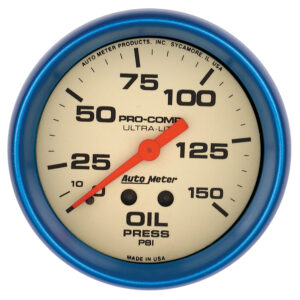 AUTOMETER Oil Pressure Gauge 2 5/8", 150PSI, Mech., Glow In The Dark, Ultra-Nite