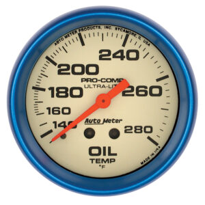 AUTOMETER Oil Temperature Gauge 2 5/8", 140-280°f, Mech., Glow In The Dark, Ultra-Nite