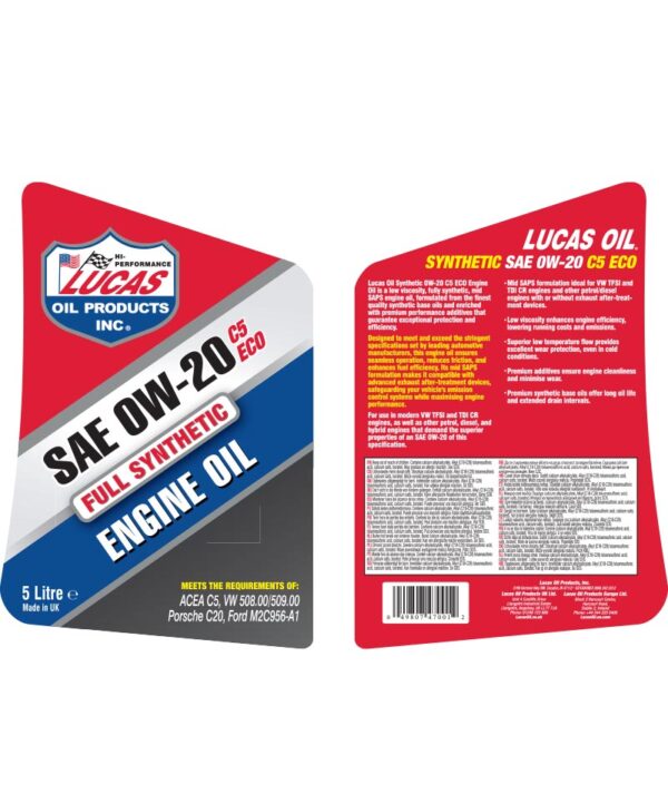 LUCAS Synthetic 0W-20 C5 ECO Engine Oil 5L - Image 2