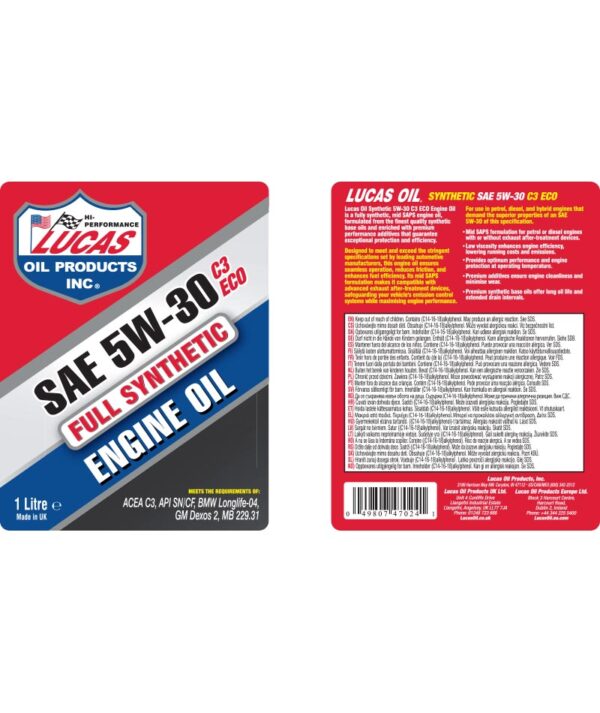 LUCAS Synthetic 5W-30 C3 ECO Engine Oil 1L - Image 2