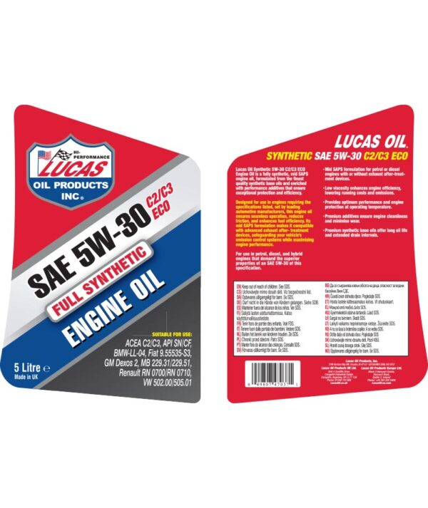 LUCAS Synthetic 5W-30 C2/C3 ECO Engine Oil 5L - Image 2