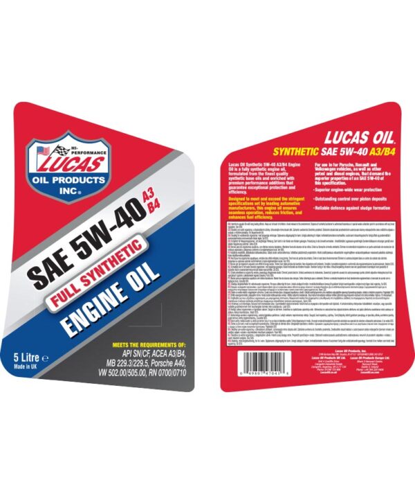 LUCAS Synthetic 5W-40 A3/B4 Engine Oil 5L - Image 2