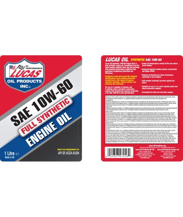 LUCAS Synthetic 10W-60 Engine Oil  1L - Image 2