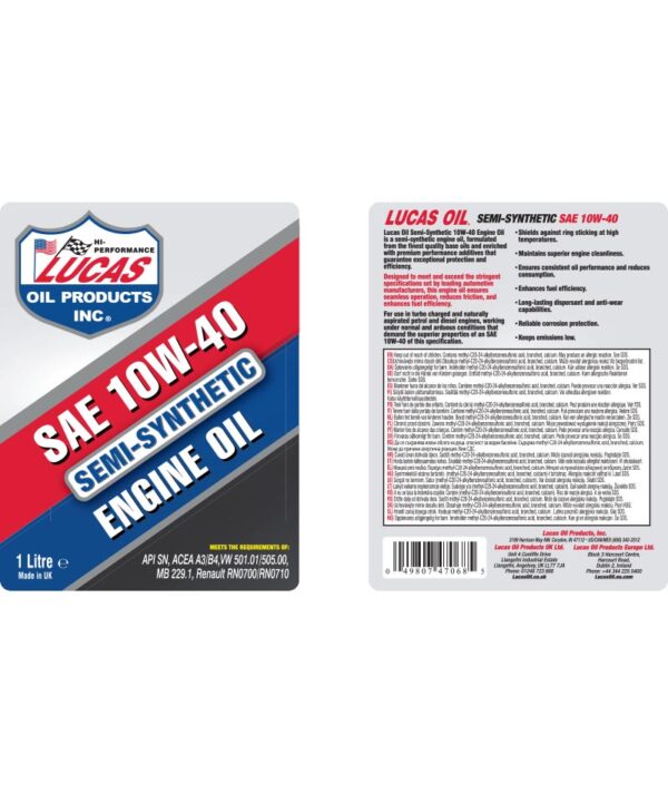 LUCAS Semi-Synthetic 10W-40 Engine Oil 1L - Image 2