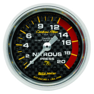 AUTOMETER Nitrous Pressure Gauge 2 1/16", 1600PSI, Mechanical, Carbon Fibre