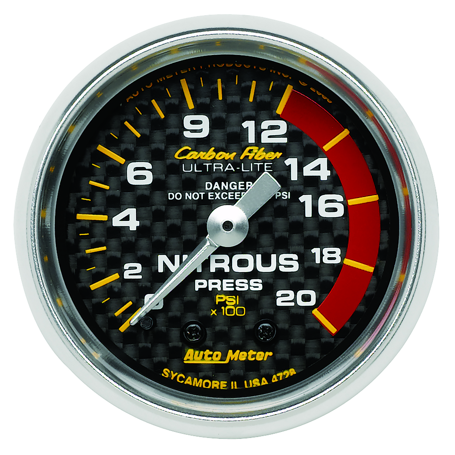 AUTOMETER Nitrous Pressure Gauge 2 1/16", 1600PSI, Mechanical, Carbon Fibre