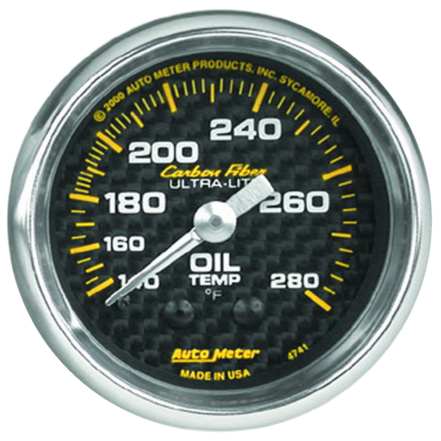 AUTOMETER Oil Temperature Gauge 2 1/16", 140-280°f, Mechanical, Carbon Fibre