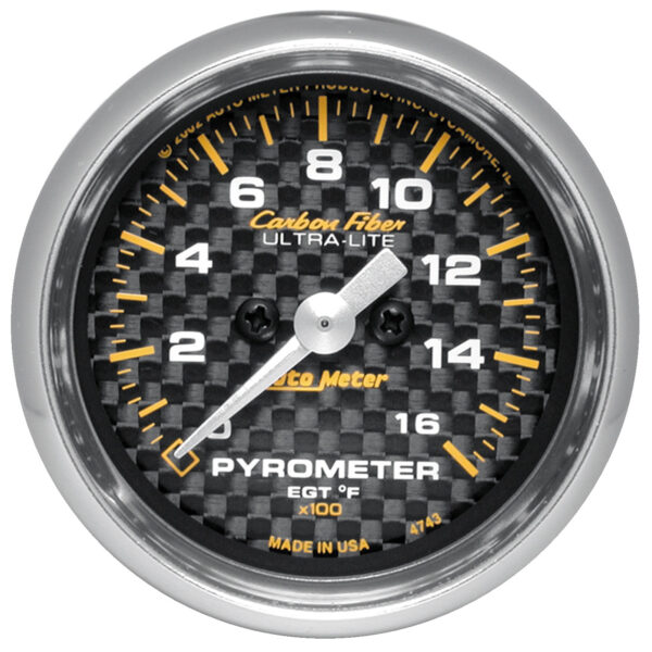 AUTOMETER EGT Pyrometer Gauge 2 1/16", 1600°f, Stepper Motor, Carbon Fibre