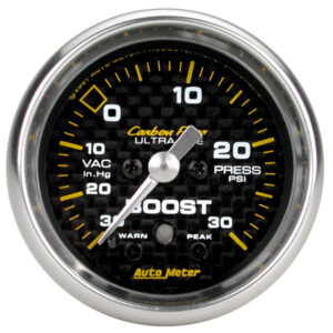 AUTOMETER Vacuum/Boost Gauge 2 1/16", 30Inhg-30PSI, Stepper Motor W/ Pk & Wrn, Carbon Fibre