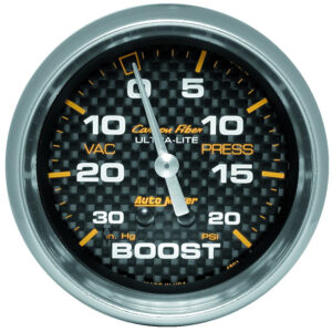 AUTOMETER Vacuum/Boost Gauge 2 5/8", 30Inhg-20PSI, Mechanical, Carbon Fibre