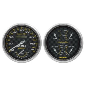 AUTOMETER Gauge Kit, 2 Pc., Quad & Tach/Speedo, 5", Carbon Fiber