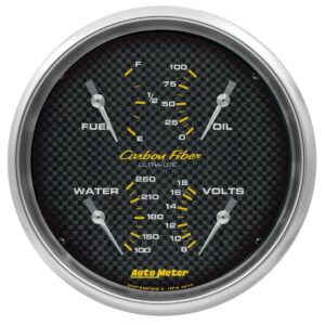 AUTOMETER Gauge, Quad, 5", 240Ωe-33Ωf, Elec, Carbon Fiber