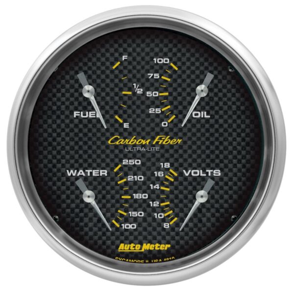 AUTOMETER Gauge, Quad, 5", 240Ωe-33Ωf, Elec, Carbon Fiber