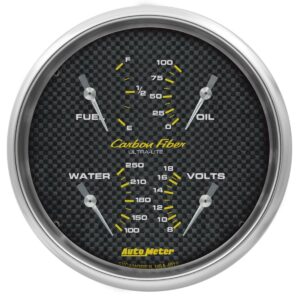 AUTOMETER Gauge, Quad, 5", 0Ωe-90Ωf, Elec, Carbon Fiber