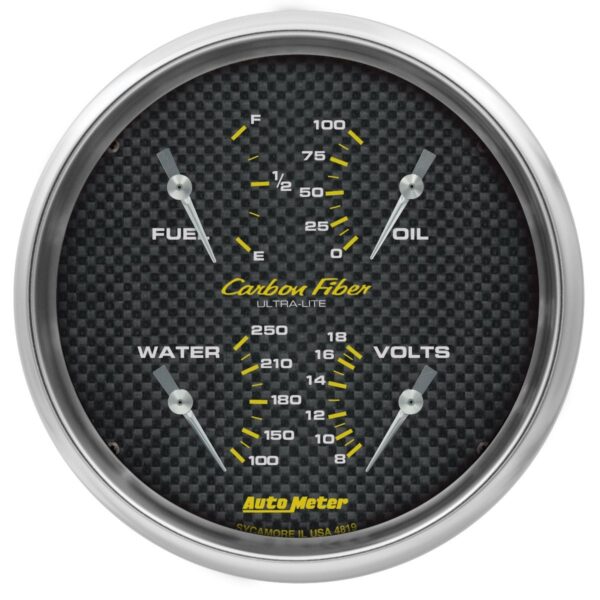 AUTOMETER Gauge, Quad, 5", 0Ωe-90Ωf, Elec, Carbon Fiber