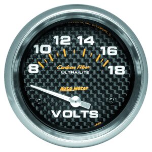 AUTOMETER Voltmeter Gauge 2 5/8", 18V, Electric, Carbon Fibre