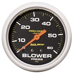 AUTOMETER Blower Pressure Gauge 2 5/8", 60PSI, Liquid Filled Mech W/Peak Mem, Pro-Comp