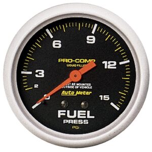 AUTOMETER Fuel Pressure Gauge 2 5/8", 15PSI, Liquid Filled Mech, Pro-Comp