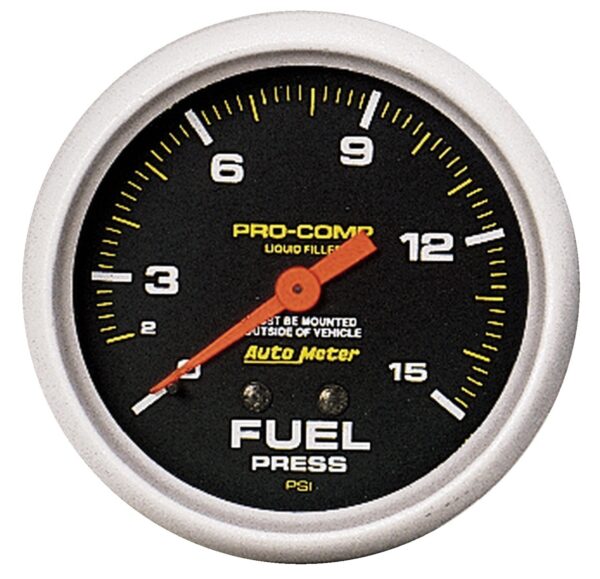AUTOMETER Fuel Pressure Gauge 2 5/8", 15PSI, Liquid Filled Mech, Pro-Comp