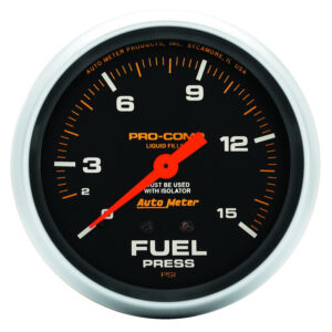 AUTOMETER Fuel Pressure Gauge 2 5/8", 15PSI, Liquid Filled Mech W/Isolator, Pro-Comp