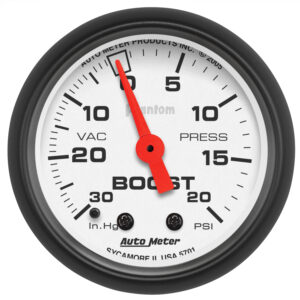 AUTOMETER Vacuum/Boost Gauge 2 1/16", 30Inhg-20PSI, Mechanical, Phantom