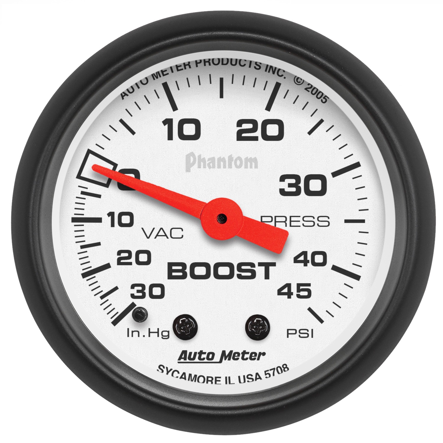 AUTOMETER Vacuum/Boost Gauge 2 1/16", 30Inhg-45PSI, Mechanical, Phantom
