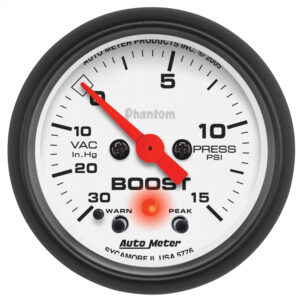 AUTOMETER Vacuum/Boost Gauge 2 1/16", 30Inhg-15PSI, Stepper Motor W/Peak & Warn, Phantom