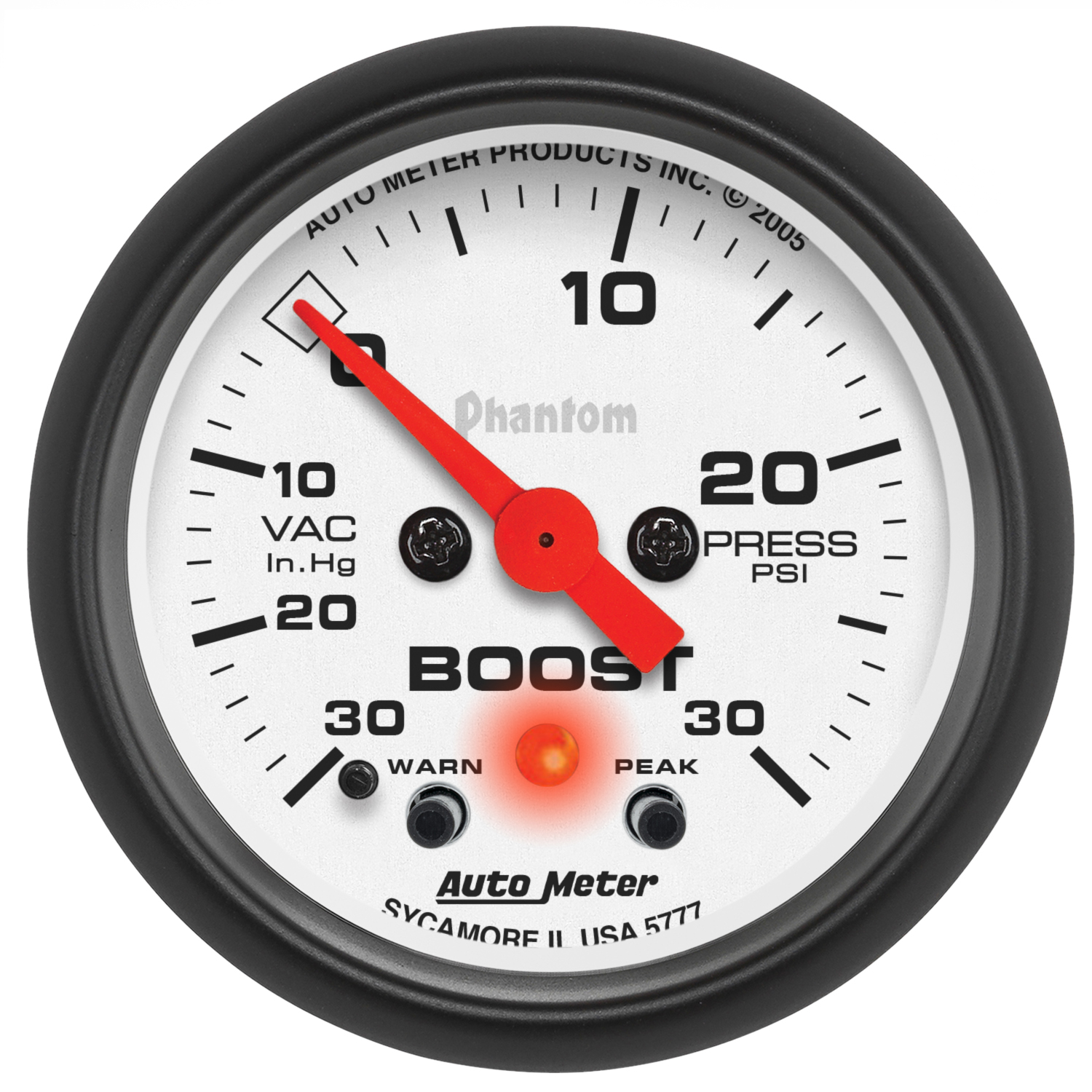 AUTOMETER Vacuum/Boost Gauge 2 1/16", 30Inhg-30PSI, Stepper Motor W/Peak & Warn, Phantom