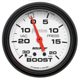 AUTOMETER Vacuum/Boost Gauge 2 5/8", 30Inhg-20PSI, Mechanical, Phantom