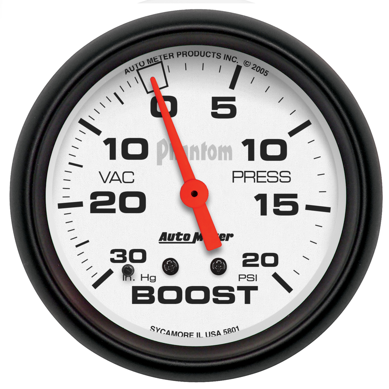 AUTOMETER Vacuum/Boost Gauge 2 5/8", 30Inhg-20PSI, Mechanical, Phantom