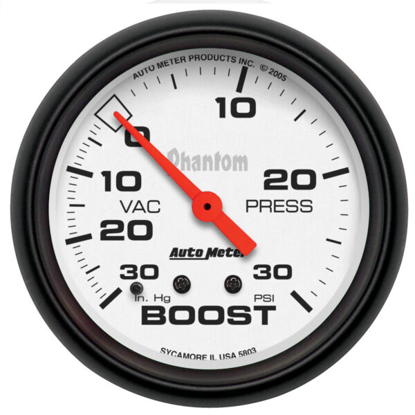 AUTOMETER Vacuum/Boost Gauge 2 5/8", 30Inhg-30PSI, Mechanical, Phantom