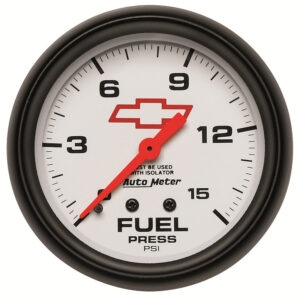 AUTOMETER Fuel Pressure Gauge 2 5/8", 15PSI, Mech W/Isolator, Chevy Red Bowtie, White