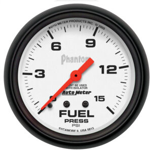 AUTOMETER Fuel Pressure Gauge 2 5/8", 15PSI, Mechanical W/Isolator, Phantom